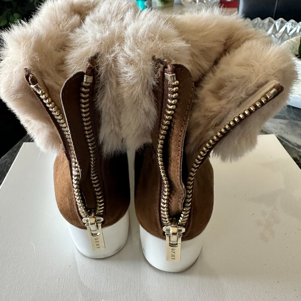 Camel Color Suede Booties With Furlike Trim Size … - image 3